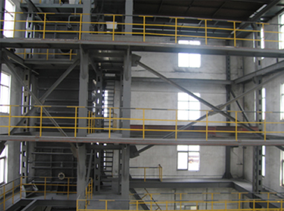 本公司檢測大樓內導電玻璃鋼電除霧器及湍沖洗滌塔組裝、檢測平臺